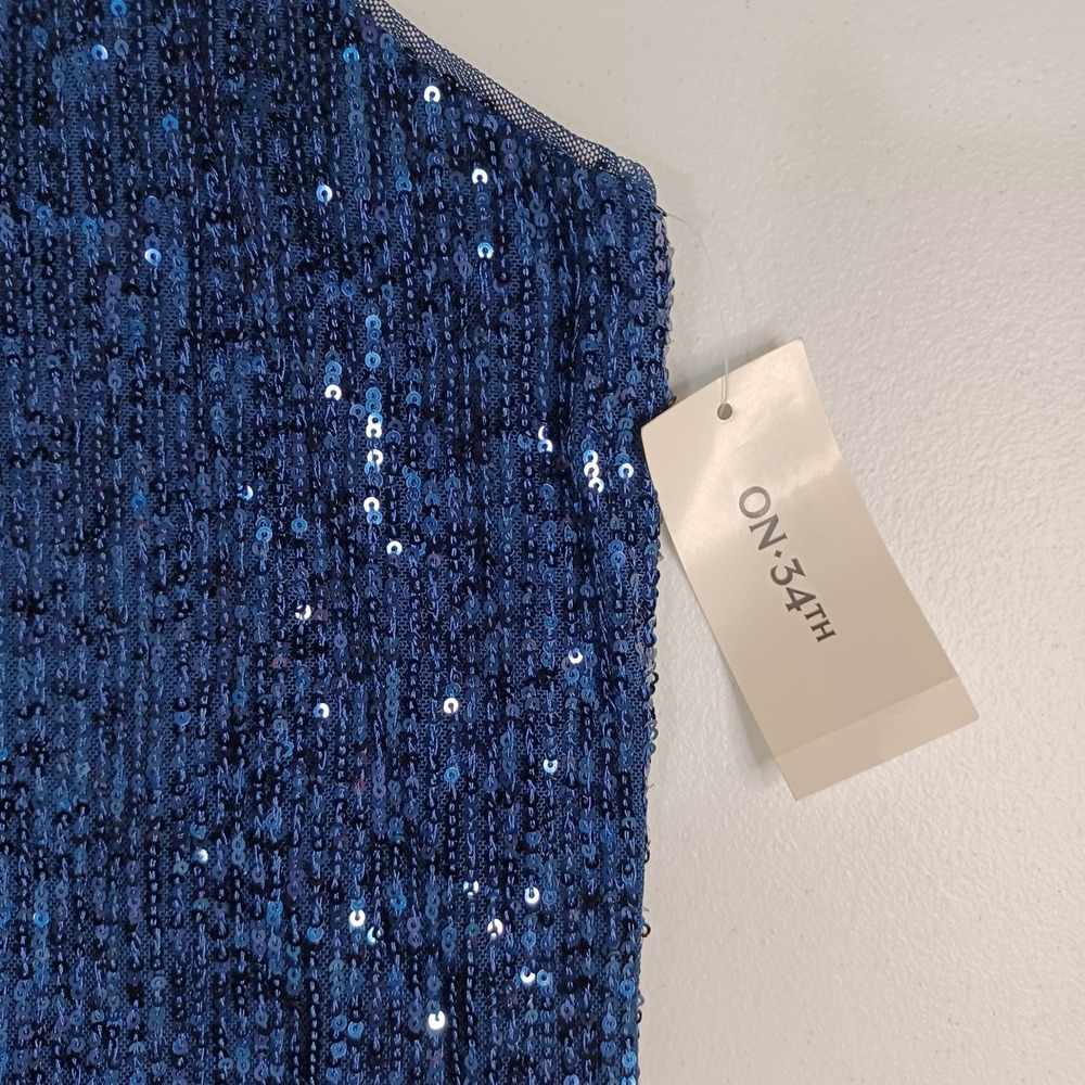 Women's On 34th NWT Blue Sequin Tank/Sleeveless Blouse with Lining Size XL - Picture 9 of 11